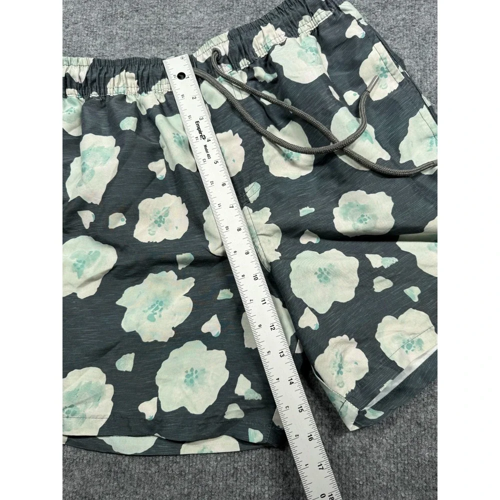 MRP Sport Swim Trunks Mens Medium Dark Gray White Floral Print Drawstring Waist